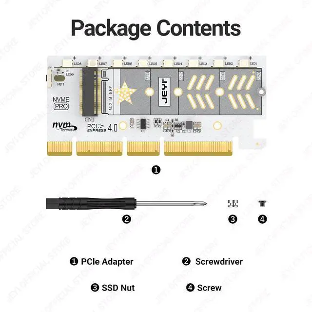 Alt view image 3 of 6 - PCIe 4.0 NVMe M.2 Adapter Card - Gen4/3/2 Compatible with M-Key 2280 SSD, Support for X16/X8/X4 Slots