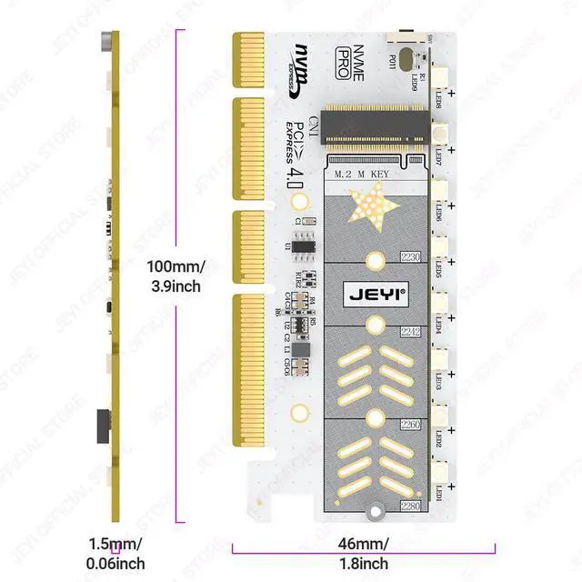 Alt view image 2 of 6 - PCIe 4.0 NVMe M.2 Adapter Card - Gen4/3/2 Compatible with M-Key 2280 SSD, Support for X16/X8/X4 Slots