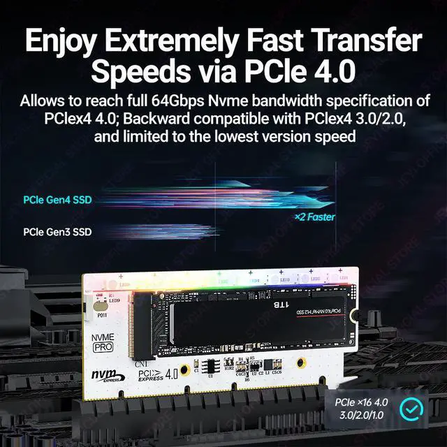 Alt view image 6 of 6 - PCIe 4.0 NVMe M.2 Adapter Card - Gen4/3/2 Compatible with M-Key 2280 SSD, Support for X16/X8/X4 Slots