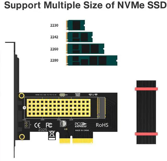 Alt view image 4 of 5 - PCIe 4.0 NVMe M.2 SSD Adapter with Aluminum Heatsink - 64Gbps Gen4 Expansion Card for X4/X8/X16 Slots