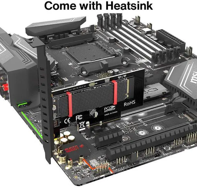 Alt view image 3 of 5 - PCIe 4.0 NVMe M.2 SSD Adapter with Aluminum Heatsink - 64Gbps Gen4 Expansion Card for X4/X8/X16 Slots