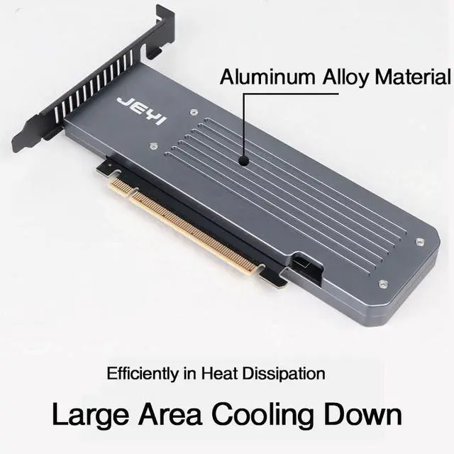 Alt view image 2 of 6 - 4-Port M.2 NVMe PCIe 4.0 X16 Adapter Card - 256Gbps Aluminum RAID Controller Supporting RAID 0/1/5 & SSD Bifurcation