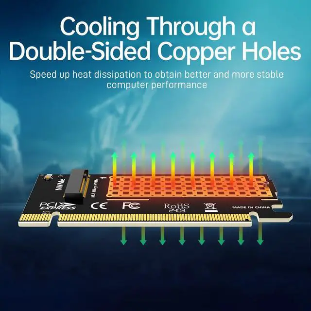 Alt view image 6 of 6 - M.2 NVMe PCIe 4.0 Aluminum Heatsink Adapter - Compatible with 980 PRO/970 EVO Plus, Tool-Free Installation for 2280 SSDs