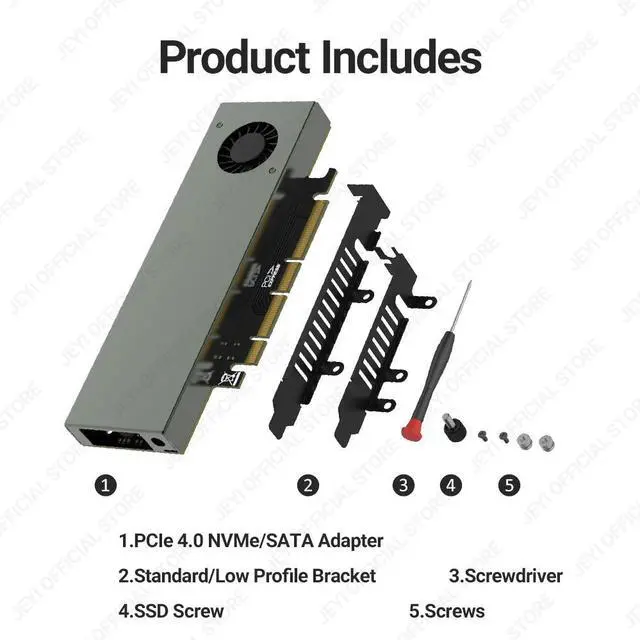 Alt view image 3 of 6 - SK9 Dual M.2 PCIe 4.0 Adapter - NVMe/SATA SSD Expansion Card with Turbo Cooling Fan for X4/X8/X16 Slots