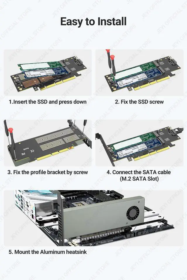 Alt view image 5 of 6 - SK9 Dual M.2 PCIe 4.0 Adapter - NVMe/SATA SSD Expansion Card with Turbo Cooling Fan for X4/X8/X16 Slots