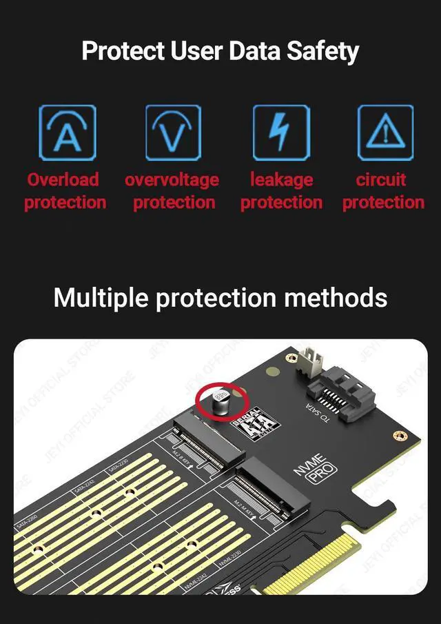 Alt view image 4 of 6 - SK9 Dual M.2 PCIe 4.0 Adapter - NVMe/SATA SSD Expansion Card with Turbo Cooling Fan for X4/X8/X16 Slots