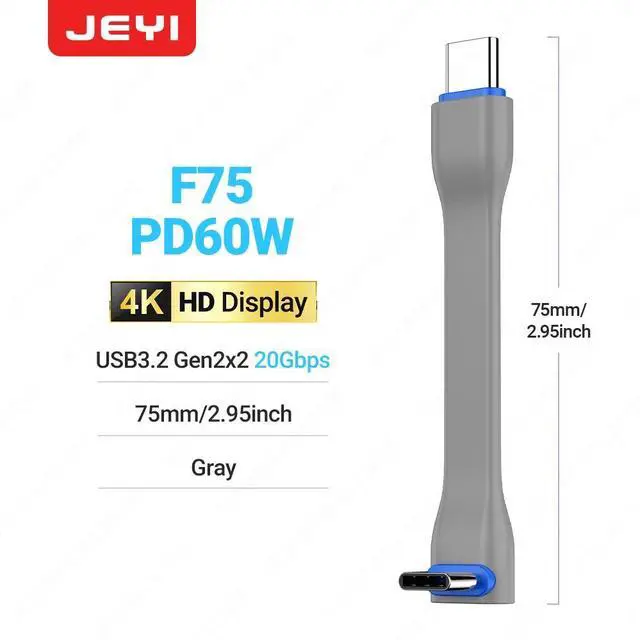 Main image of 90-Degree Right-Angle USB-C Cable - 60W PD & 40Gbps Thunderbolt 4 with 75cm Length CC-F75GPRO CC-F75WGrey