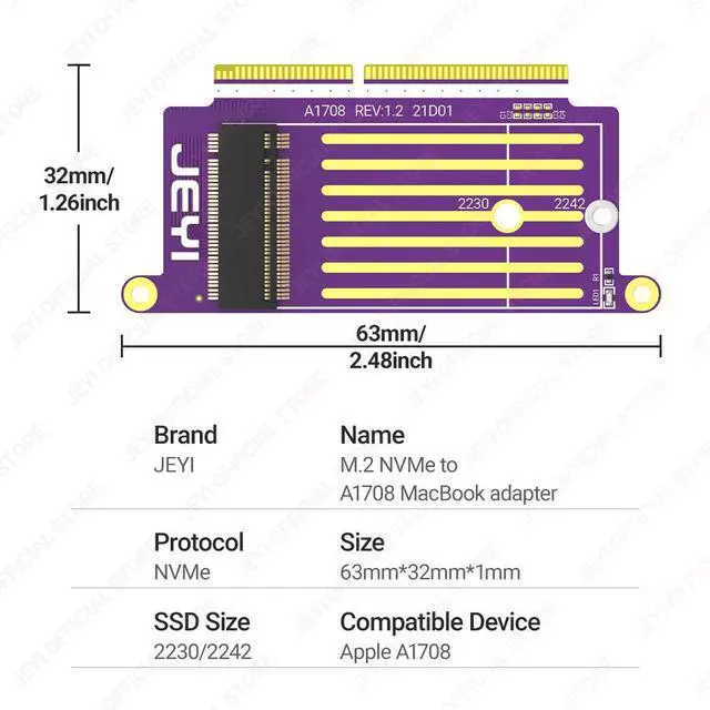 Alt view image 5 of 6 - M.2 NVMe SSD Adapter for 2016-2017 MacBook Pro A1708 - 22+34 Pin Connector Upgrade Kit
