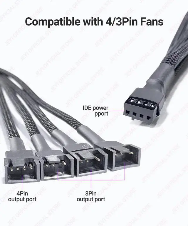 Alt view image 5 of 6 - 4-Pin PWM Splitter 1-to-1 Fan Hub - 10in PVC Cable with Anti-Overload, 3-Pin Compatible