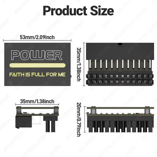 Alt view image 6 of 6 - 90° ATX 24-Pin RGB Adapter - 18 Lighting Mode Motherboard Power Connector for Desktop PC