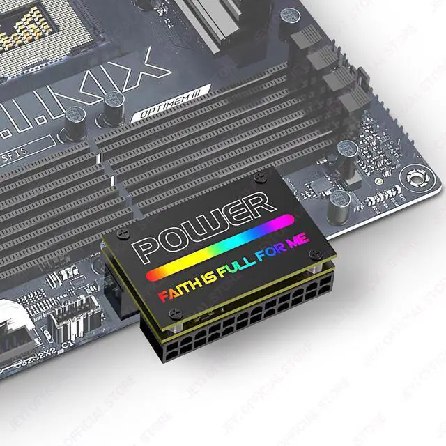 Alt view image 2 of 6 - 90° ATX 24-Pin RGB Adapter - 18 Lighting Mode Motherboard Power Connector for Desktop PC