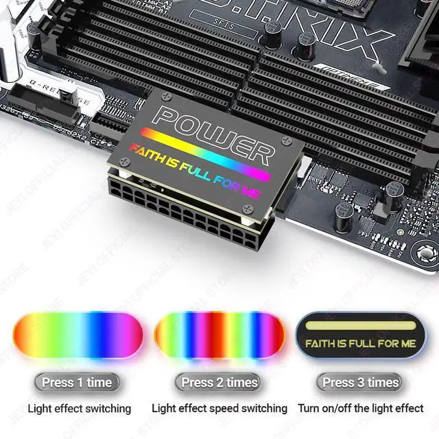 Alt view image 3 of 6 - 90° ATX 24-Pin RGB Adapter - 18 Lighting Mode Motherboard Power Connector for Desktop PC