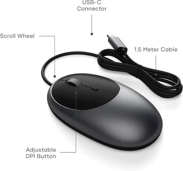 Alt view image 2 of 5 - Satechi Aluminum C1 Wired USB C Mouse Optical Computer Mouse for M2/ M1 MacBook Pro/Air, M2/ M1 iPad Pro/Air, M2 Mac mini, iMac M1 - Space Gray