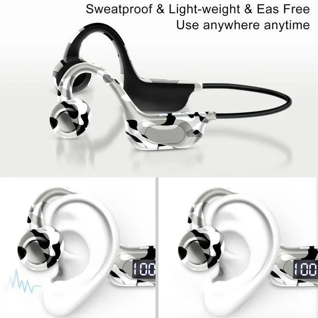 Alt view image 3 of 7 - AKZ-G6 True Bone Conduction Bluetooth Headphones with MicroSD Card Slot & LED Display,2025 Wireless Open-Ear Sports Headset for Running, IPX8 Waterproof, 8H+ Playtime, Bluetooth 5.3 Military green