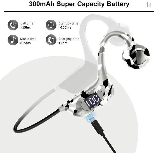 Alt view image 6 of 7 - AKZ-G6 True Bone Conduction Bluetooth Headphones with MicroSD Card Slot & LED Display,2025 Wireless Open-Ear Sports Headset for Running, IPX8 Waterproof, 8H+ Playtime, Bluetooth 5.3 Military green