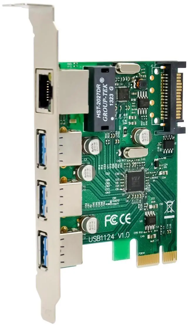 Alt view image 5 of 7 - JVFYI PCIe x1 VL805 3-USB3.0 + RTL8153 Network Extend Card