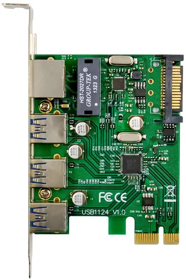 Alt view image 7 of 7 - JVFYI PCIe x1 VL805 3-USB3.0 + RTL8153 Network Extend Card