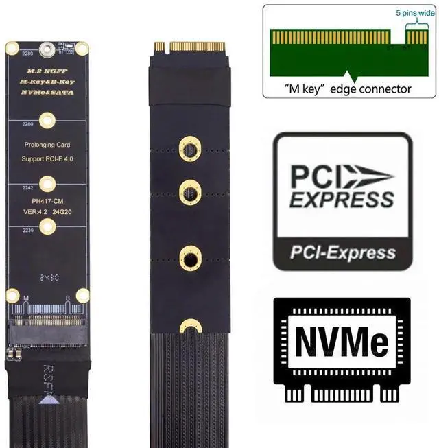 Alt view image 3 of 6 - JVFYI M-Key NVME Male to Female Extension PCI Express Cable 30cm PCI-E 4.0 for Mainboard SSD 2230/2242/2260/2280