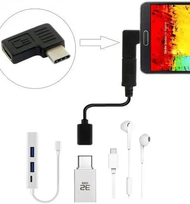 Alt view image 7 of 7 - JVFYI 90 Degree Right & Left Angled USB 3.1 Type-C Male to Female Extension Adapter for Samsung Galaxy S8 S8+ Plus Cell Phone