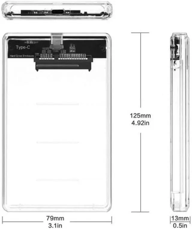 Alt view image 3 of 5 - JVFYI USB-C Type-C to 2.5 Inch SATA SSD HDD External Enclosure Transparent for Laptop & PC