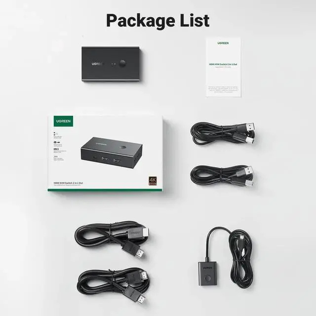 Alt view image 7 of 7 - UGREEN HDMI KVM Switch 1 Monitor 2 Computers, with 4 USB Ports 4K@60Hz KVM Switches for Sharing One Monitor Keyboard Mouse Printer with 2 HDMI Cables, 2 USB Cables, Desktop Controller