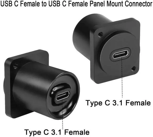 Alt view image 2 of 7 - JVFYI 10Gbps USB-C to USB-C Panel Mount Adapter, Type-C 3.1 Female to Female Straight Connector, 100W Charging, Integral Al Alloy Housing, D-Type/XLR Panel Mount, Extension