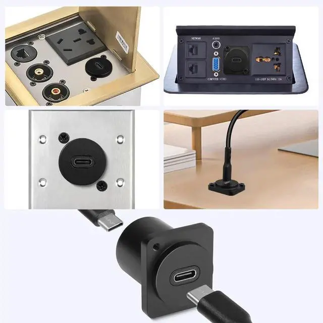 Alt view image 7 of 7 - JVFYI 10Gbps USB-C to USB-C Panel Mount Adapter, Type-C 3.1 Female to Female Straight Connector, 100W Charging, Integral Al Alloy Housing, D-Type/XLR Panel Mount, Extension