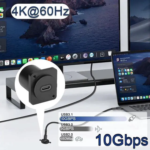 Alt view image 4 of 7 - JVFYI 10Gbps USB-C to USB-C Panel Mount Adapter, Type-C 3.1 Female to Female Straight Connector, 100W Charging, Integral Al Alloy Housing, D-Type/XLR Panel Mount, Extension