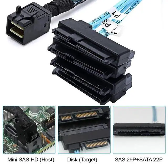 Alt view image 4 of 7 - JVFYI Mini SAS SFF-8643 Host 1 to 4 SAS SFF-8482 29Pin Target SAS Disk 6Gbps Data Server Raid Cable 0.5M
