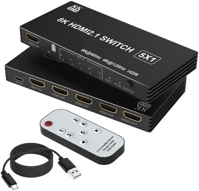 Main image of JVFYI 8K@60Hz HDMI Switch 5 in 1 Out, 5 Port HDMI 2.1 Switcher Selector Box for 5 Computers with Remote Control, HDMI Multiport Adapter Port Expander Switcher Splitter for PS5 PS4 Xbox PC TV