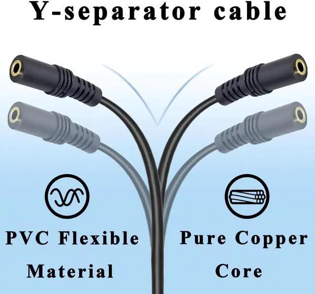 Alt view image 4 of 7 - JVFYI 9 inch Stereo (1/8 inch) 3.5mm 1 Female to 2 Females Y Splitter Audio Cable & Gender Changer