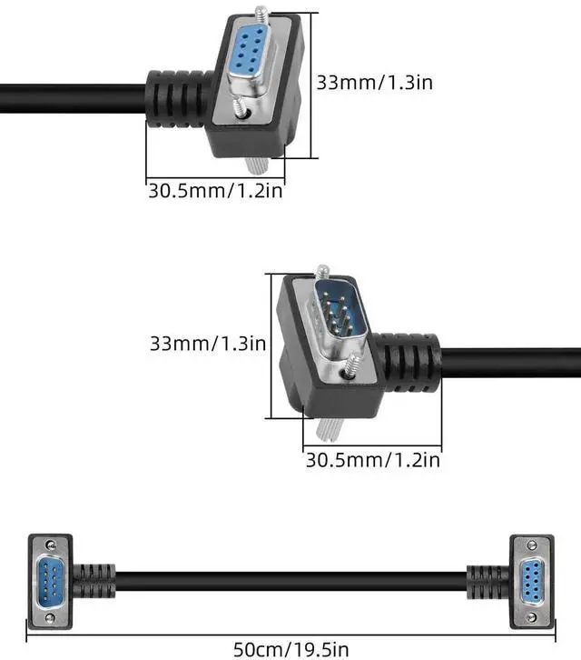 Alt view image 4 of 7 - JVFYI RS232 Serial Cable, 90 Degree DB9 Male to Female 9 Pin Straight Through Extension Cable for Data Access (1.6FT)