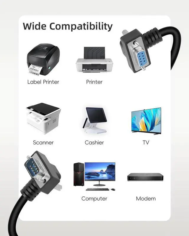 Alt view image 5 of 7 - JVFYI RS232 Serial Cable, 90 Degree DB9 Male to Female 9 Pin Straight Through Extension Cable for Data Access (1.6FT)