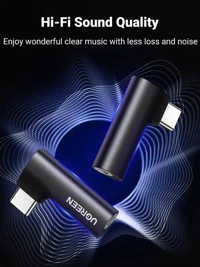 Alt view image 5 of 7 - UGREEN USB C to 3.5mm Audio Adapter Type C Aux Headphone Jack DAC Stereo Mic HiFi Right Angle Dongle Compatible with iPhone 17 16 15 Pro Max/16 15 Plus, iPad Pro, Galaxy S25 Ultra Pixel 9, Black