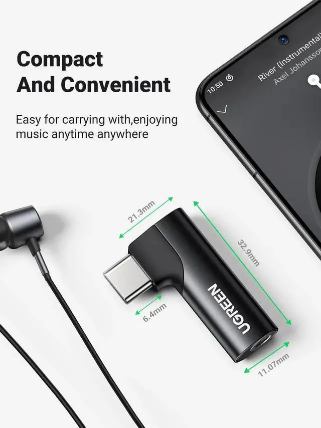 Alt view image 6 of 7 - UGREEN USB C to 3.5mm Audio Adapter Type C Aux Headphone Jack DAC Stereo Mic HiFi Right Angle Dongle Compatible with iPhone 17 16 15 Pro Max/16 15 Plus, iPad Pro, Galaxy S25 Ultra Pixel 9, Black