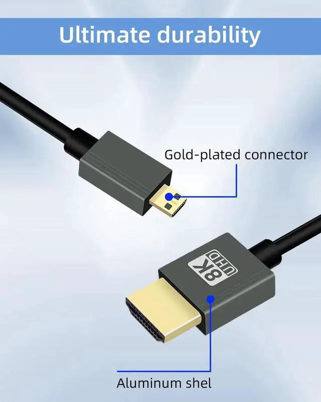 Alt view image 3 of 7 - 8K Micro HDMI to HDMI Cable 2.2FT, Short Hdmi to Micro HDMI Cable, Coiled Hdmi 2.1 Cable 8K@60Hz 48Gbps for Camera/Camcorder/HDTV/Tablet