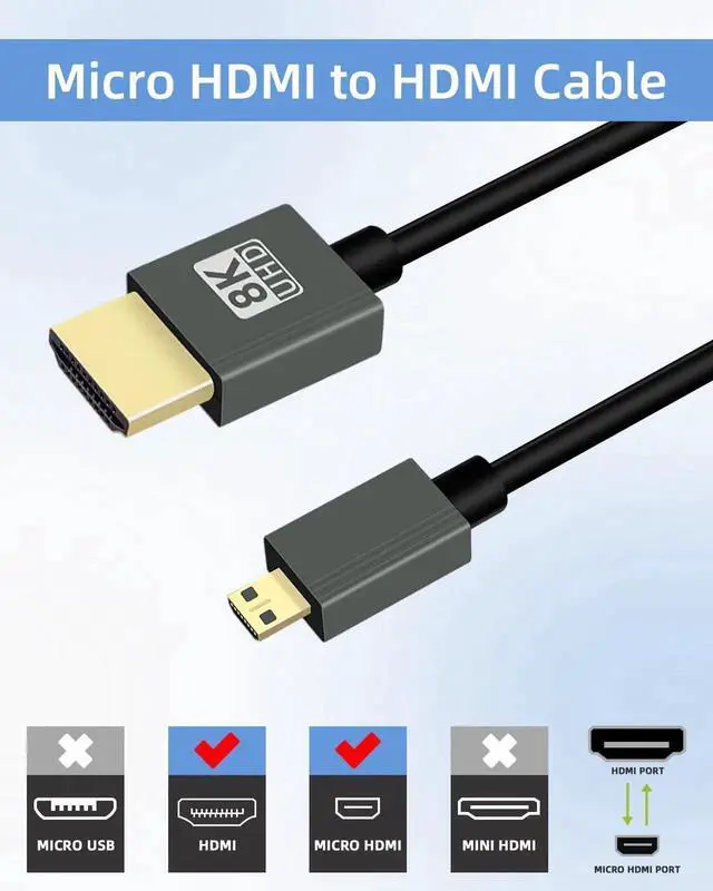 Alt view image 4 of 7 - 8K Micro HDMI to HDMI Cable 2.2FT, Short Hdmi to Micro HDMI Cable, Coiled Hdmi 2.1 Cable 8K@60Hz 48Gbps for Camera/Camcorder/HDTV/Tablet
