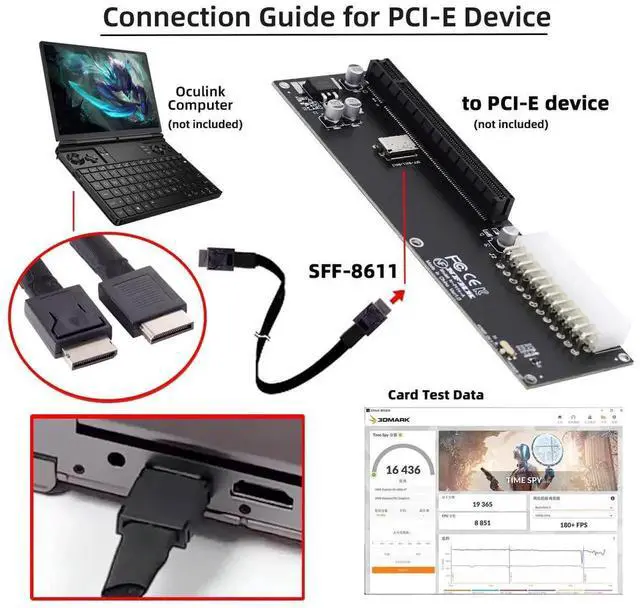 Alt view image 4 of 7 - JVFYI Straight Type Connector OcuLink PCI-Express SFF-8611 4i Male to PCIe SFF-8611 Male Data Active Cable for External eGPU SSD, 50cm