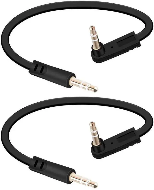 Main image of JVFYI 3.5mm Flat Audio Cable,90 Degree 3.5mm Male to Male Flat Headphone Jacks Audio Cable for Car Audio Systems,Home Speakers,Phones,Tablets,2Pack(0.15M/0.49FT)