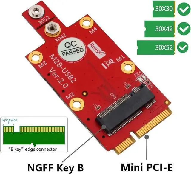 Alt view image 3 of 7 - JVFYI M.2 (NGFF) Key B to Mini PCI-E Adapter for 3G/4G/5G Module with Dual Nano SIM Card Slot (with 2 Nano SIM Card Slots)