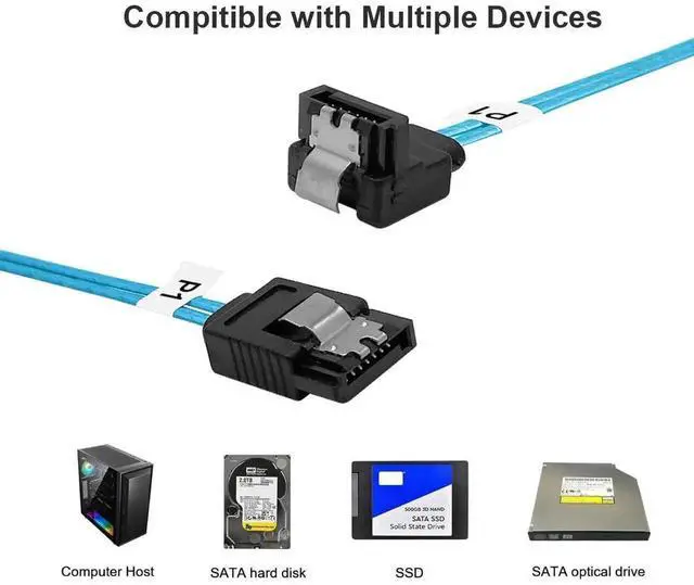 Alt view image 5 of 5 - JVFYI Right-Angle SATA-III Cable:24 Inches,3-Pack Thin SATA 90-Degree Angled to Straight 2Ft 6Gbps Data Cable for SDD,HDD,Computer Blue (0.6M)