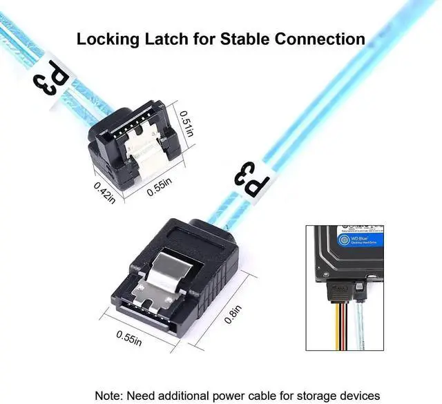 Alt view image 2 of 5 - JVFYI Right-Angle SATA-III Cable:24 Inches,3-Pack Thin SATA 90-Degree Angled to Straight 2Ft 6Gbps Data Cable for SDD,HDD,Computer Blue (0.6M)