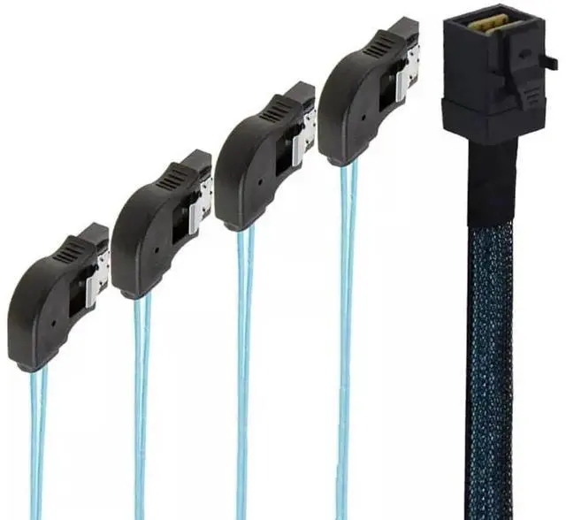 Alt view image 5 of 5 - JVFYI Mini SAS HD SFF-8643 to 4 Ports Right Angle SATA Server Connections Cable 100CM