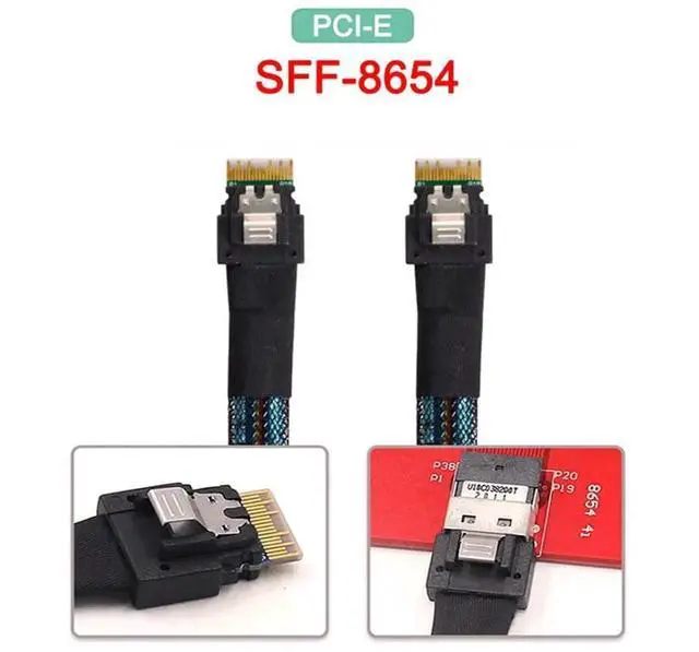 Alt view image 4 of 7 - JVFYI PCI-E Slimline SAS 4.0 SFF-8654 4i 38pin Host to SFF-8654 Slim SAS Target Cable 40cm