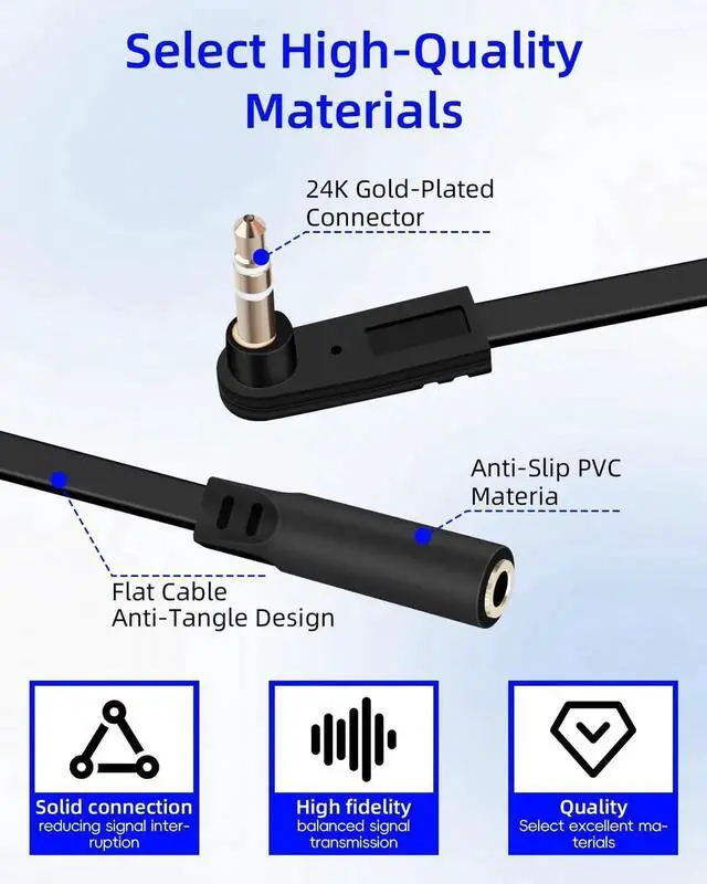 Alt view image 3 of 7 - JVFYI 3.5mm Flat Extension Audio Cable,90 Degree 3.5mm Male to Female Flat Headphone Jacks Audio Cable for Car Audio Systems,Home Speakers,Phones,2Pack(0.15M/0.49FT)