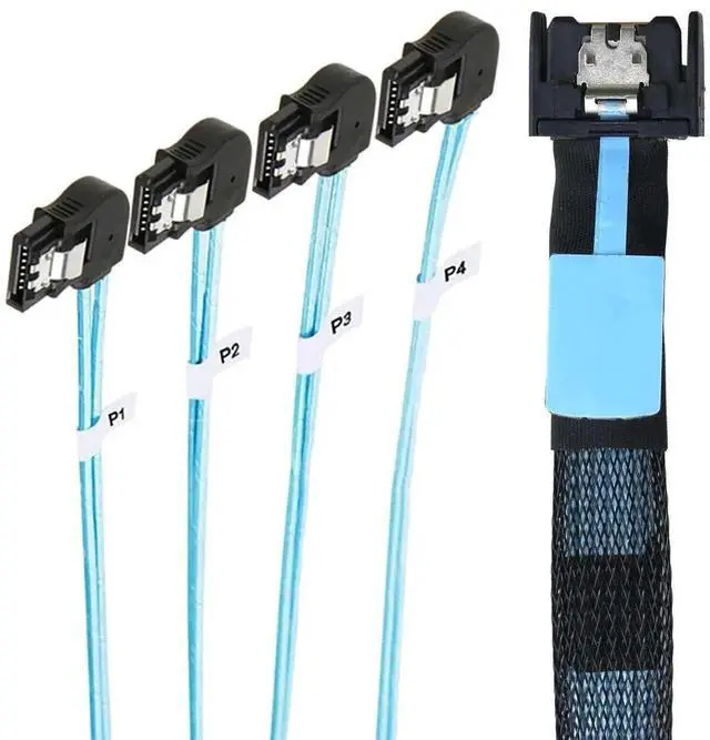 Alt view image 2 of 6 - JVFYI PCIE Slimline Mini SAS MCIO SFF-8654 38P to 4X SATA Left Angle Hard Drive Cable 80CM