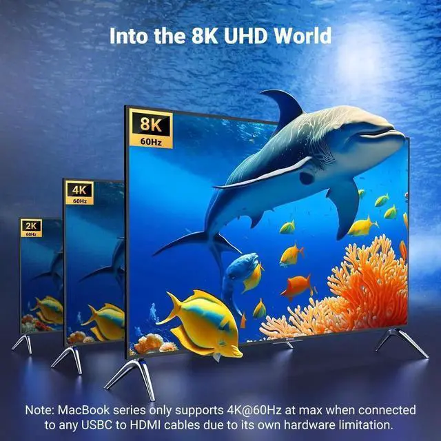 Alt view image 2 of 7 - UGREEN USB C to HDMI Cable 8K@60Hz 4K@240Hz Thunderbolt 4/3 Type C to HDMI 2.1 Cable 48Gbps HDR HDCP2.3 Compatible for MacBook Pro Air iPad, Mac mini, iPhone 17 ProMax, Galaxy S25, Pixel 9, XPS, 5FT