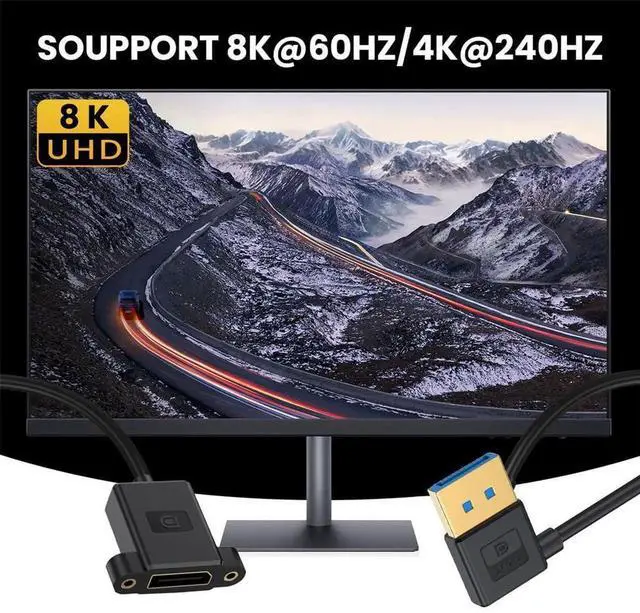 Alt view image 4 of 7 - JVFYI Right Angled DisplayPort 1.4 Ultrafine DP Male to Female Extension Cable 8K 60hz 4K 144hz for Graphics Card Desktop Laptop Monitor 30cm