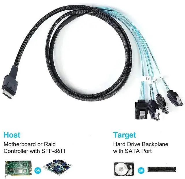 Alt view image 3 of 4 - JVFYI Oculink PCI-Express SAS SFF-86114i to 4X SATA Server High-Speed Conversion Cable 50CM