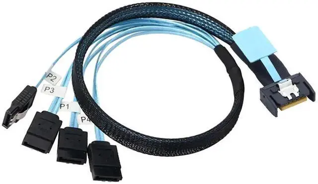 Alt view image 4 of 5 - JVFYI PCI-E Slimline Mini SAS 38P MCIO 4i SFF-8654 to 4X SATA Femal Extender Cable 50CM